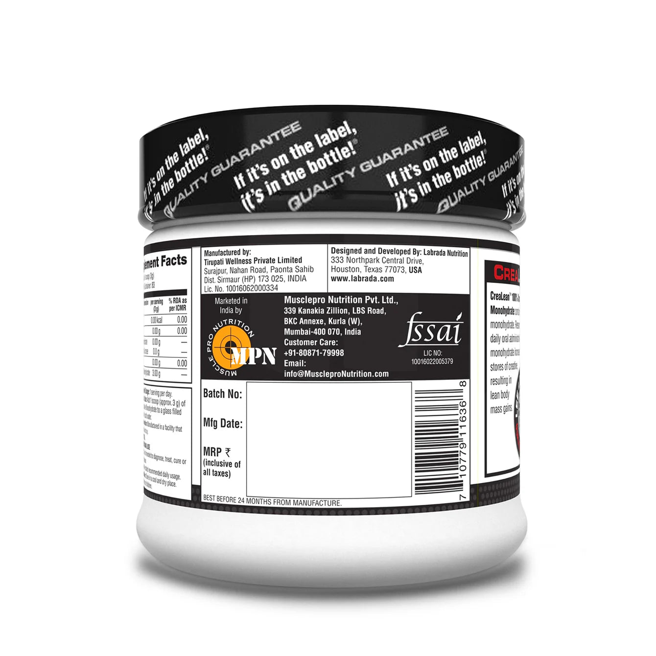 LABRADA Pre Workout- Post Workout, Sustain longer workout, Muscle Repair & Recovery, 3g Creatine Monohydrate