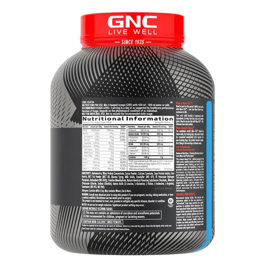 GNC supplement container with nutritional information label on a white background
