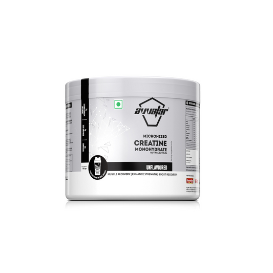 White container of Micronized Creatine Monohydrate on a white background