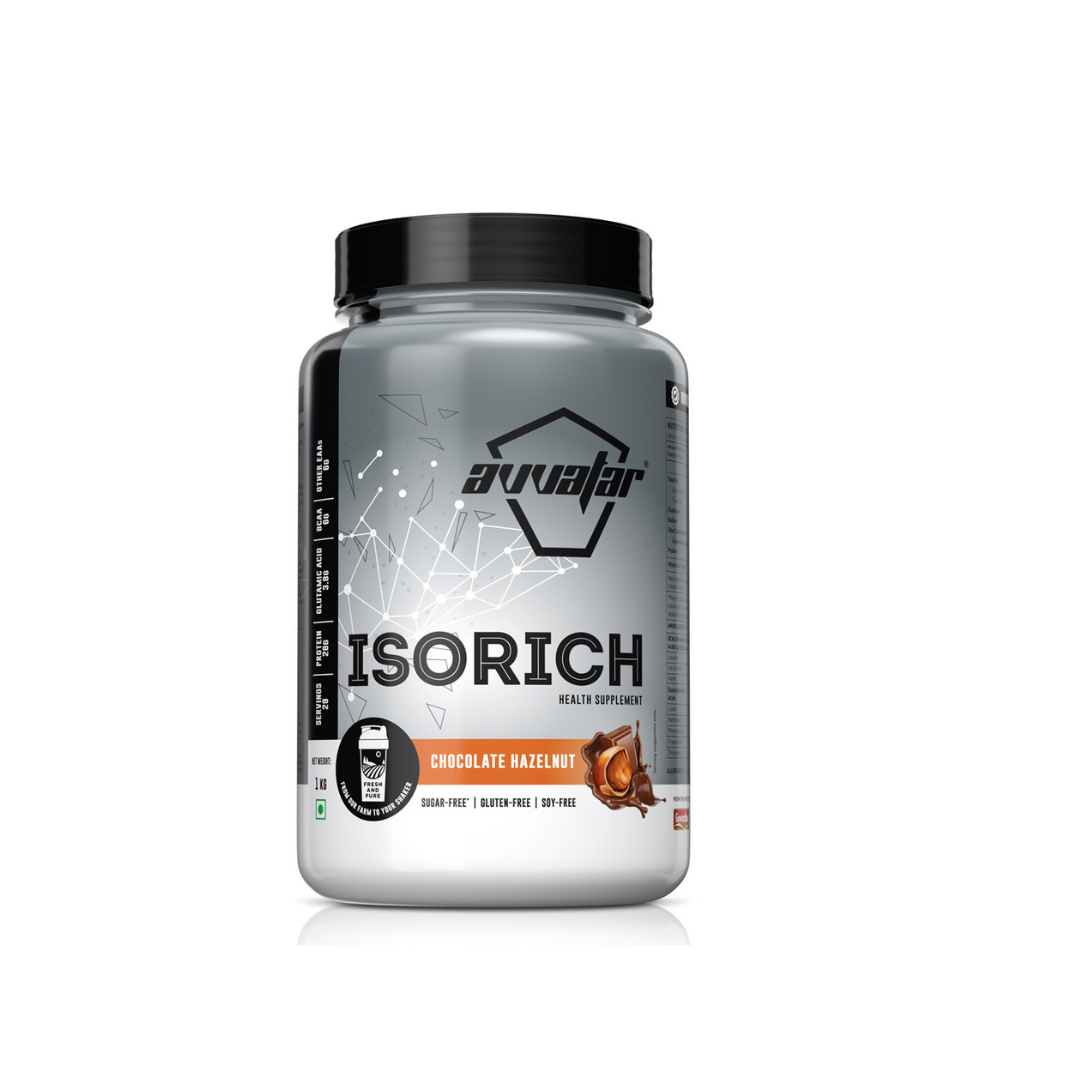 Supplement container labeled 'ISORICH' with a black lid on a white background