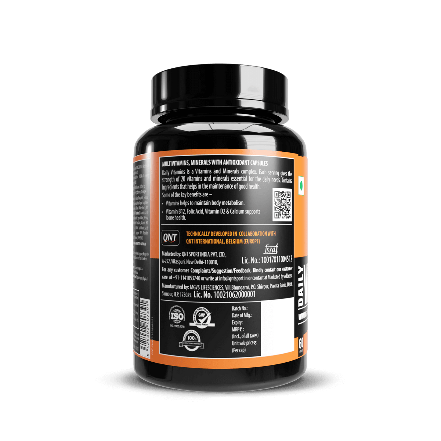 Supplement bottle with label on a black background
