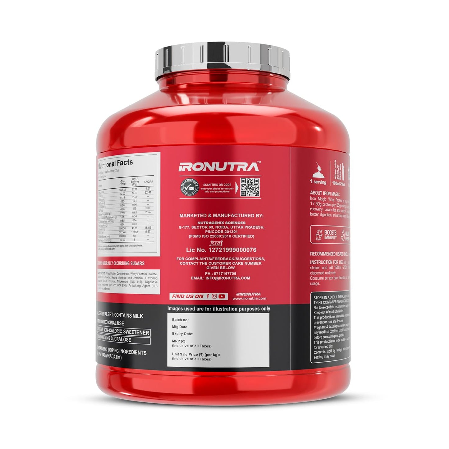 Red supplement container with Ironutra branding on a white background