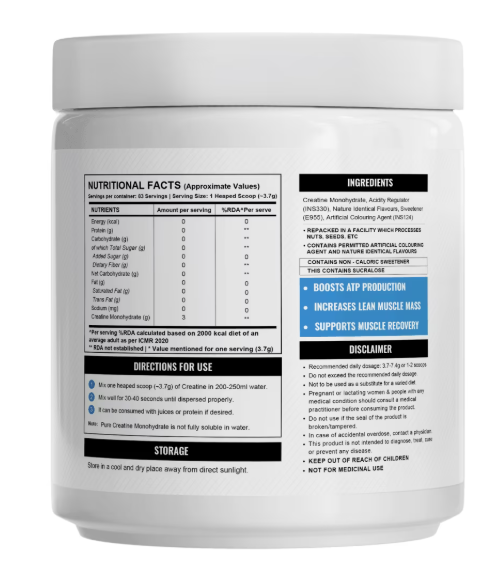 Supplement container with nutritional facts and ingredients label on a white background