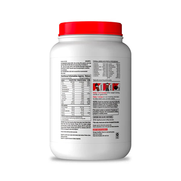 White supplement container with red lid on a white background