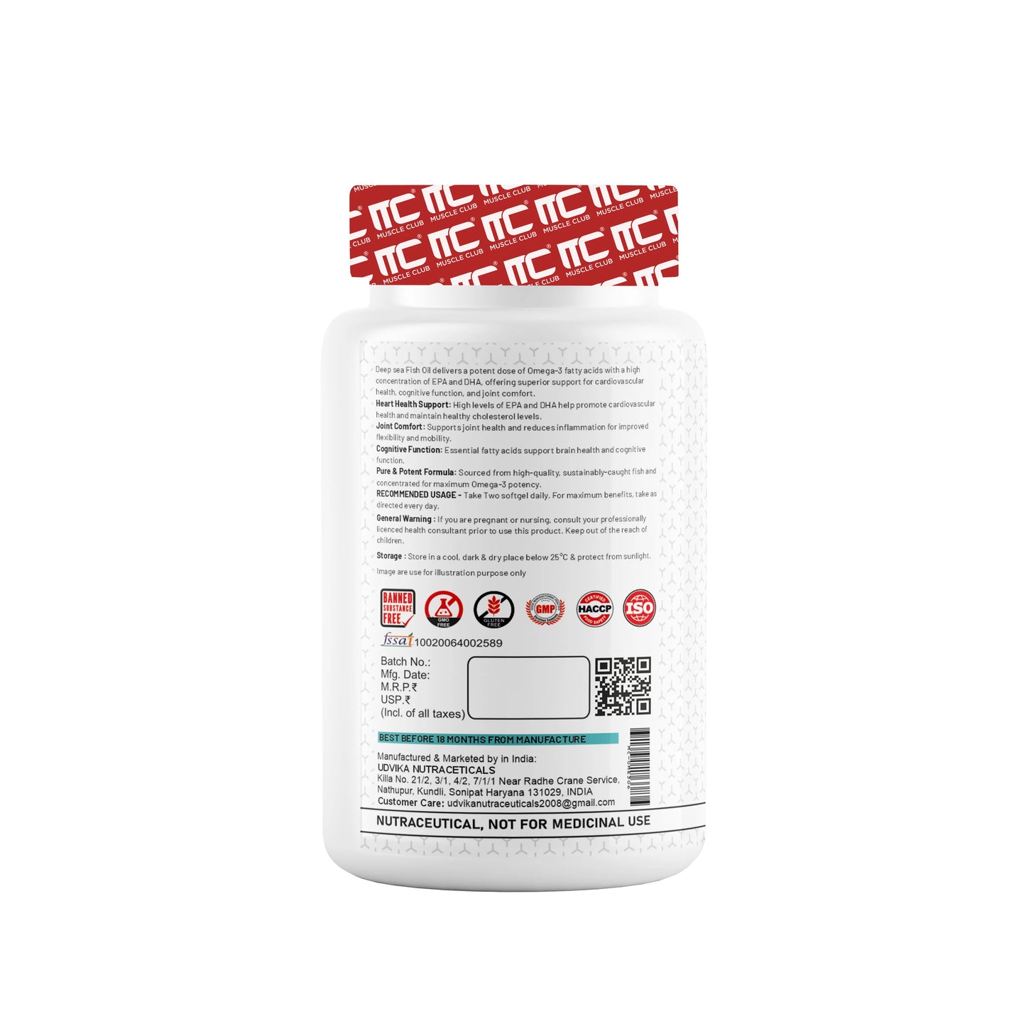 Muscle Club Omega-3  60 Softgels Capsules with Vitamin E 1250mg