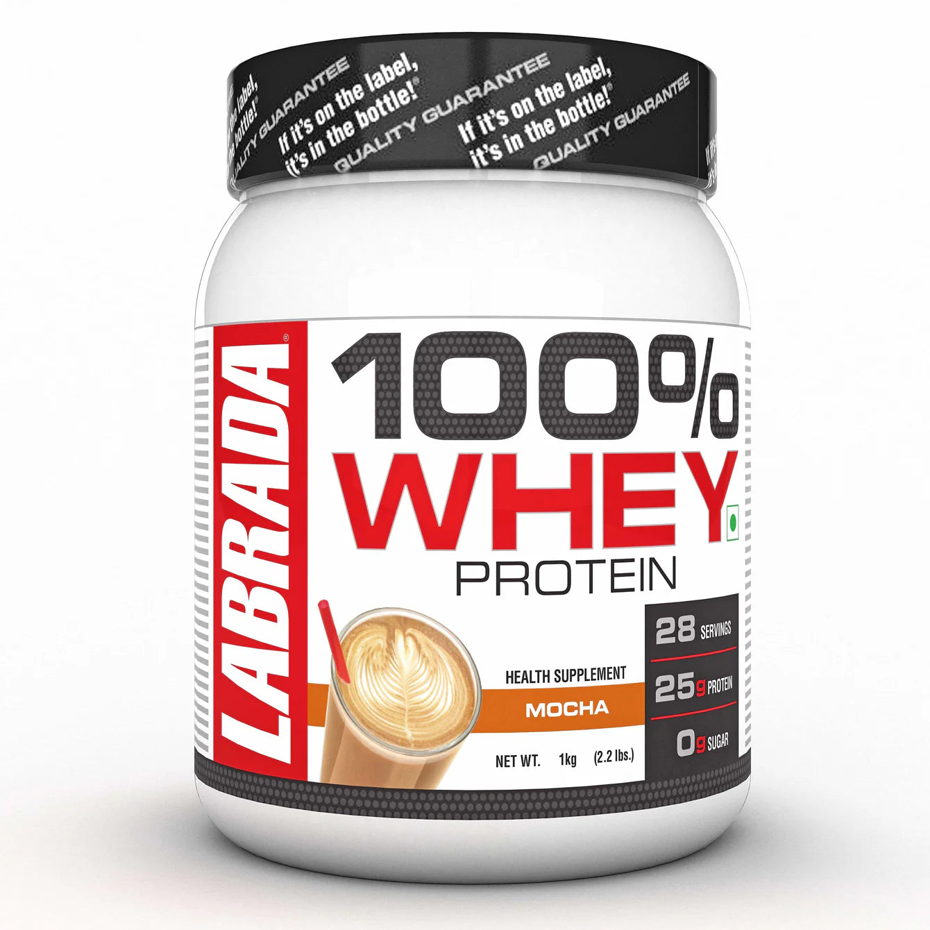 Labrada 100% Whey Protein container with mocha flavor on a white background