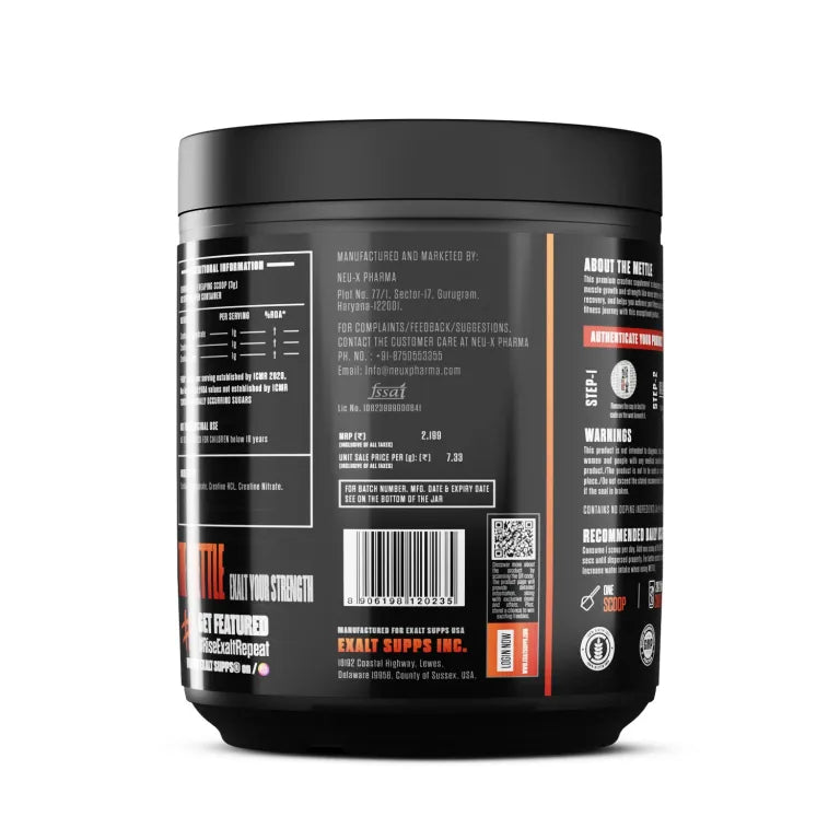 Exalt The Mettle Tri Creatine| 0.66 lbs | Lemon