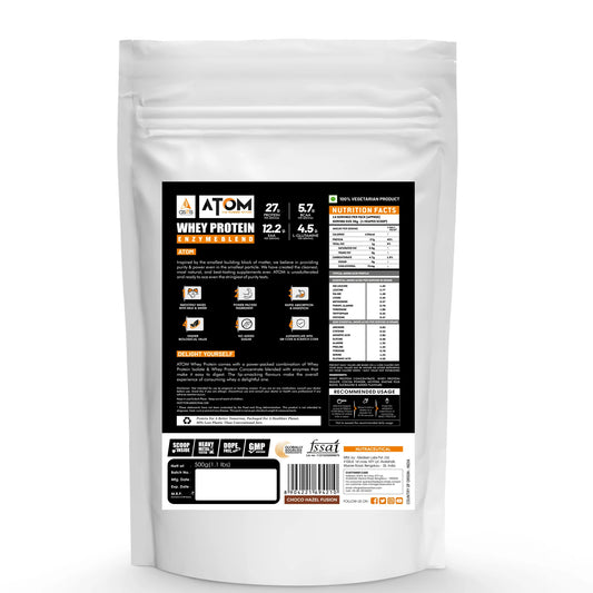 White protein powder package with black label on a white background