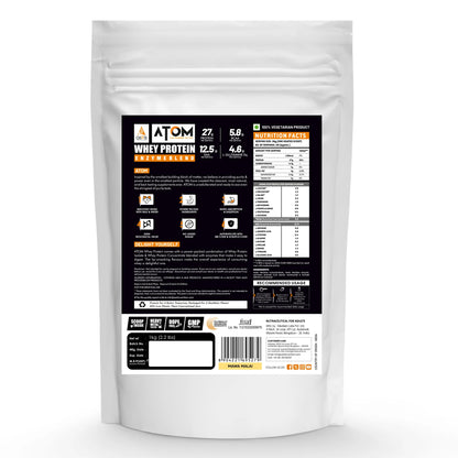 Whey protein package with label on a white background