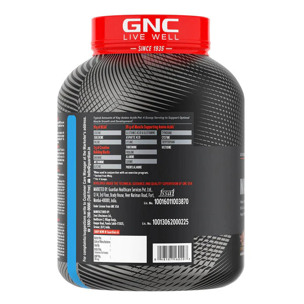 GNC supplement container with red lid on a white background