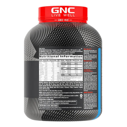 GNC supplement container with nutritional information label on a white background