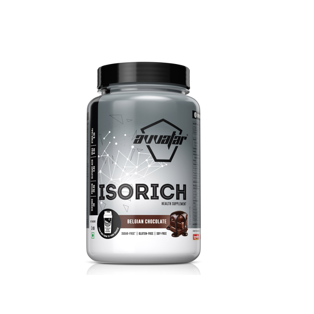 Supplement container labeled 'ISORICH' with a black lid on a white background