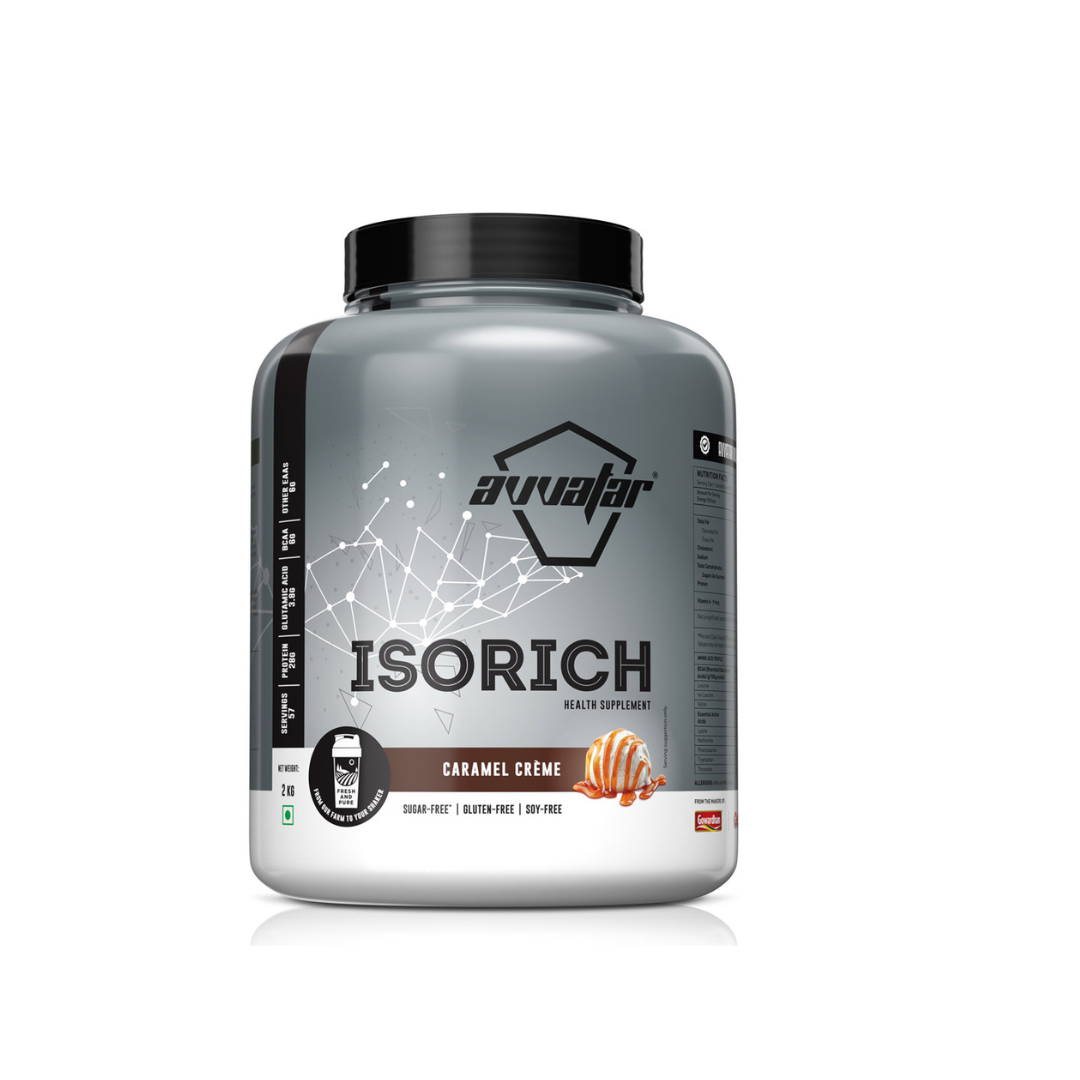 Supplement container labeled 'ISORICH' by Avvaar on a white background