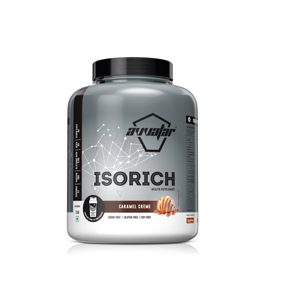 Supplement container labeled 'ISORICH' by Avvaar on a white background