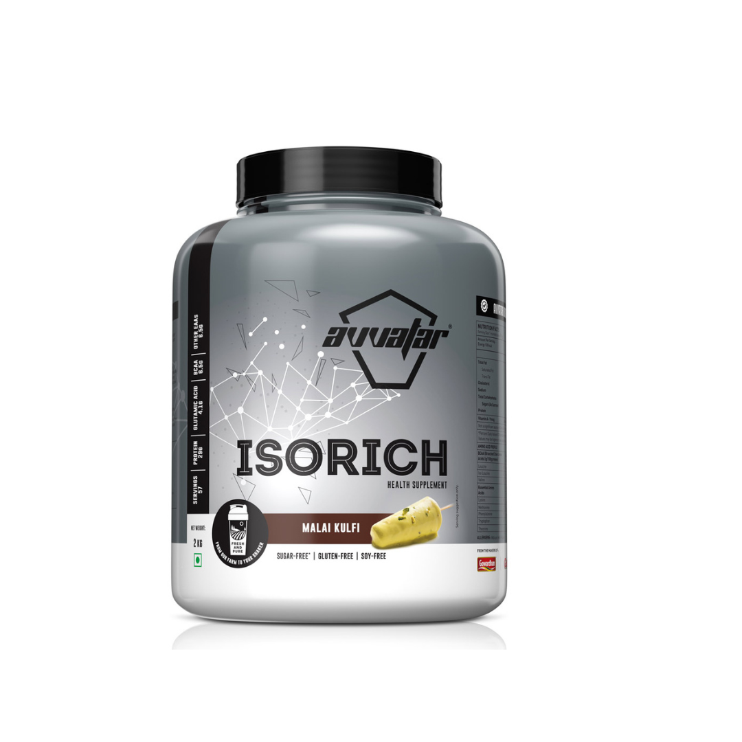 Gray supplement container labeled 'ISORICH' with a brand logo on a white background