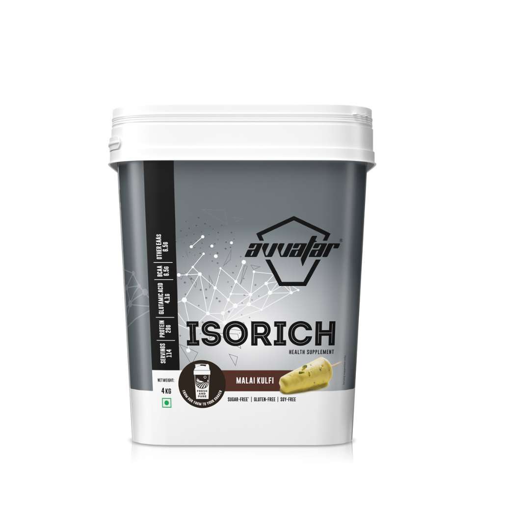 Container of Avvalar Isorich health supplement on a white background