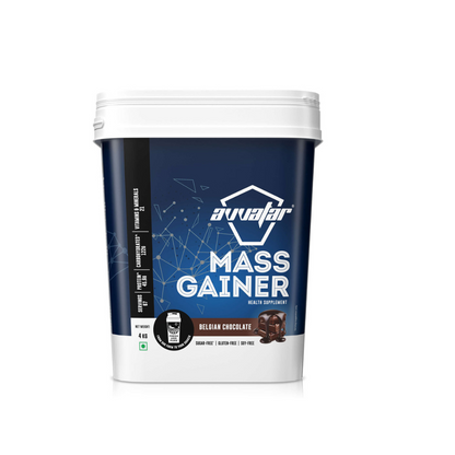 Mass gainer supplement container with Avvaar branding on a white background