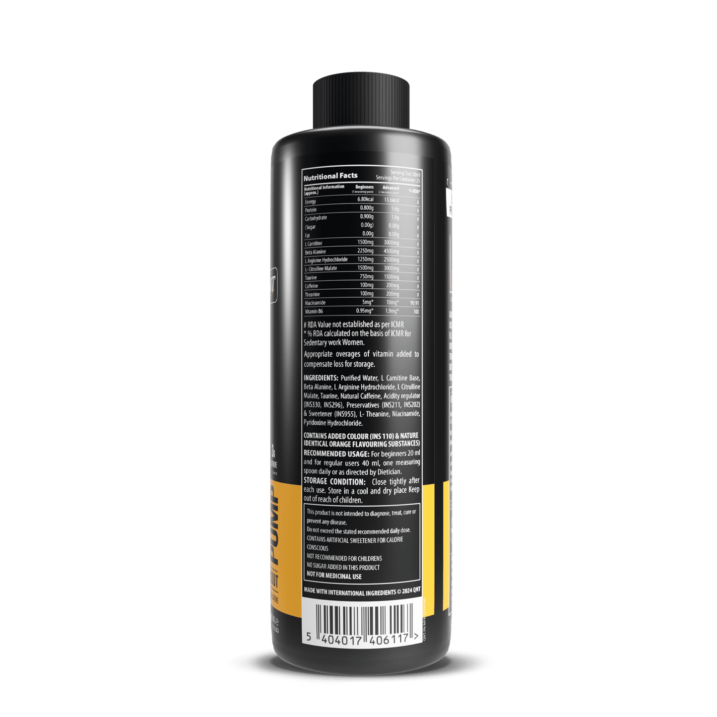 Bottle label with nutritional facts on a black background