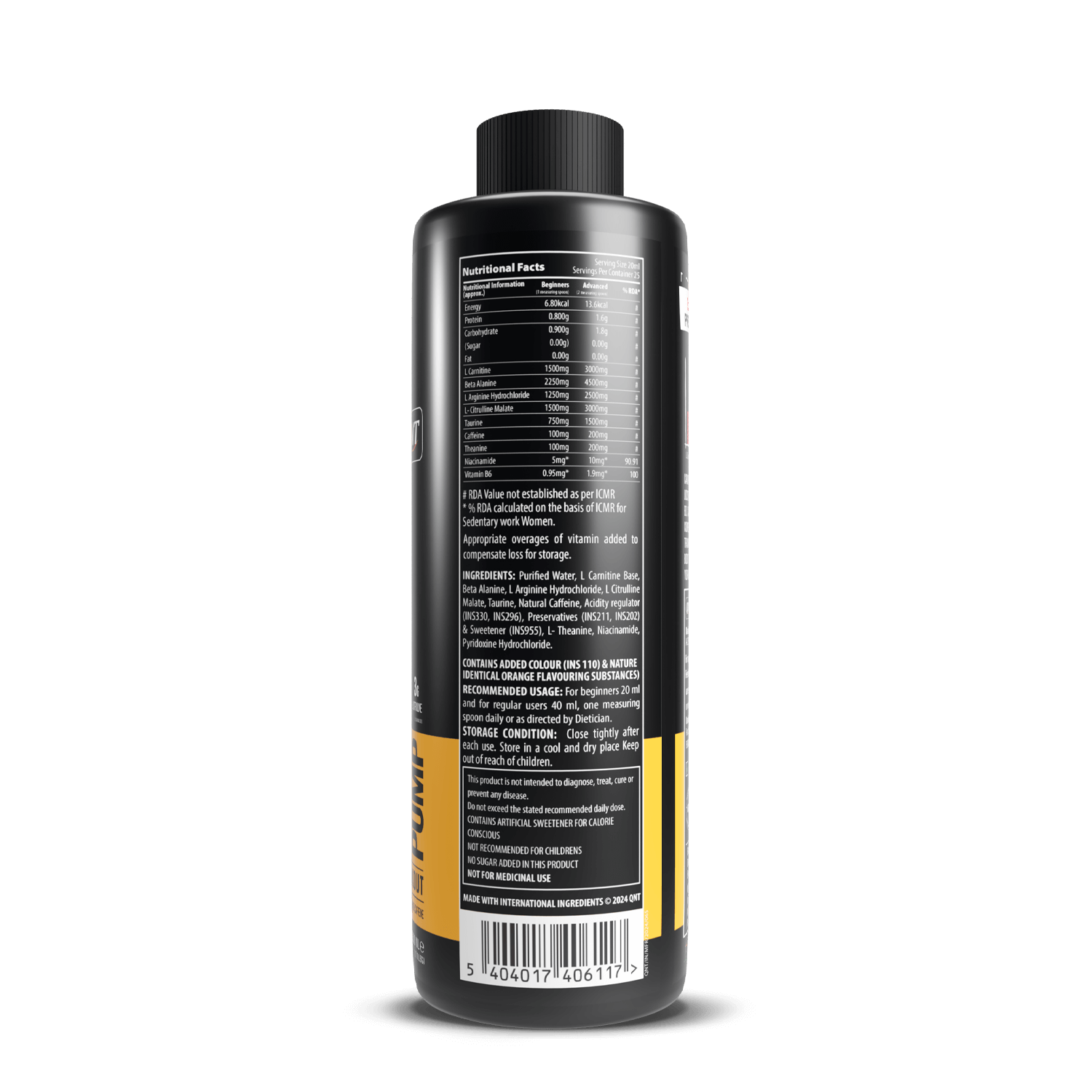 Bottle label with nutritional facts on a black background