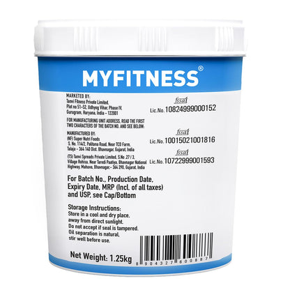 MyFitness protein powder container with label on a white background
