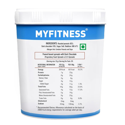 MYFITNESS product container with nutritional information on a white background