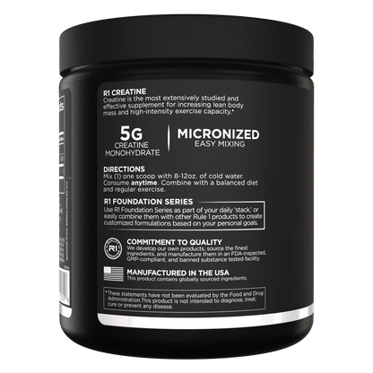 Black supplement container with white text on a white background