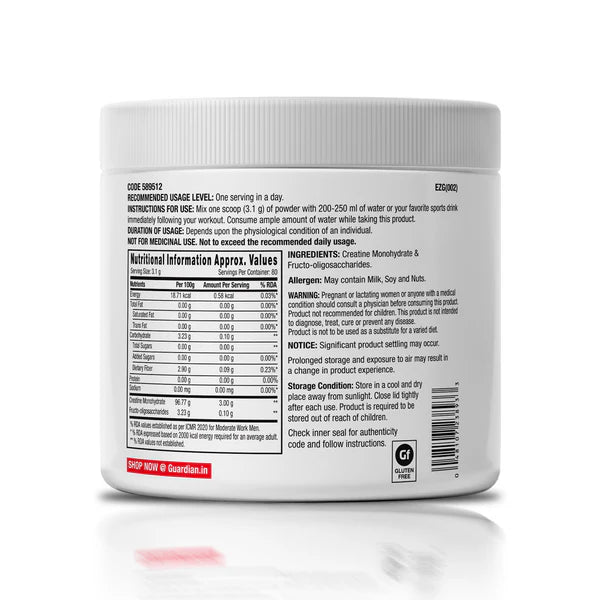 Nutritional information label on a supplement container with white background