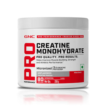 GNC Pro Performance Creatine Monohydrate powder container on a white background