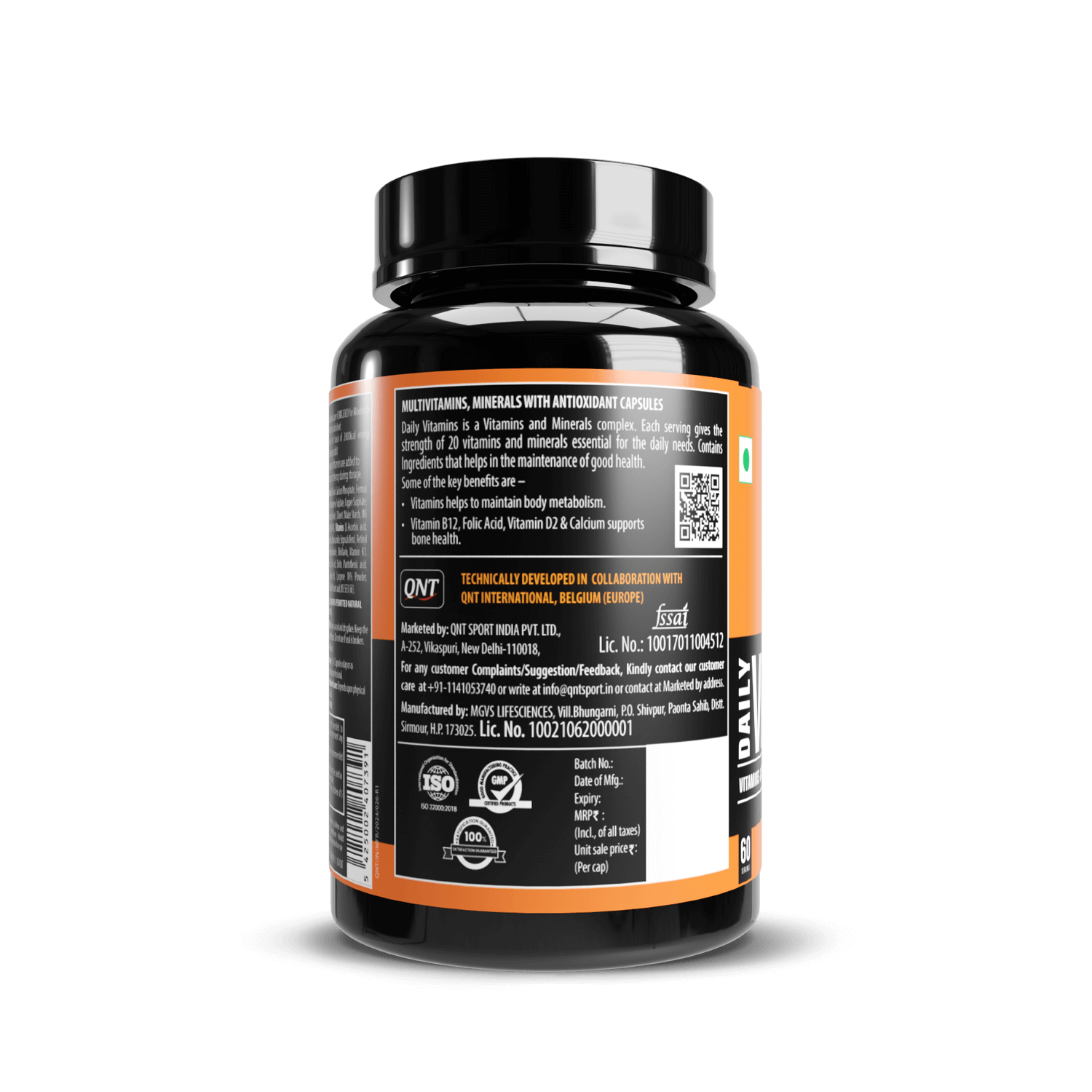 Supplement bottle with label on a black background