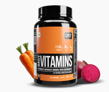 Vitamins supplement bottle with vegetables on a white background