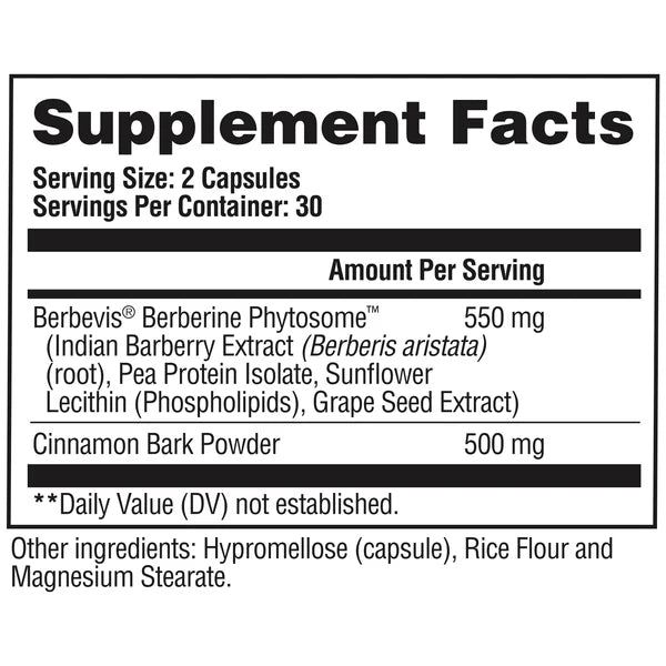 Supplement facts label with detailed ingredient list on a white background