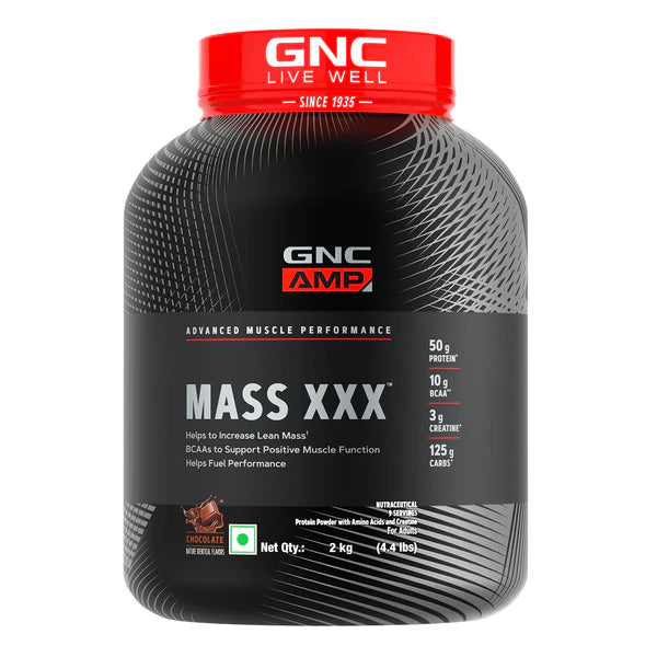 GNC Mass XXX supplement container on a white background