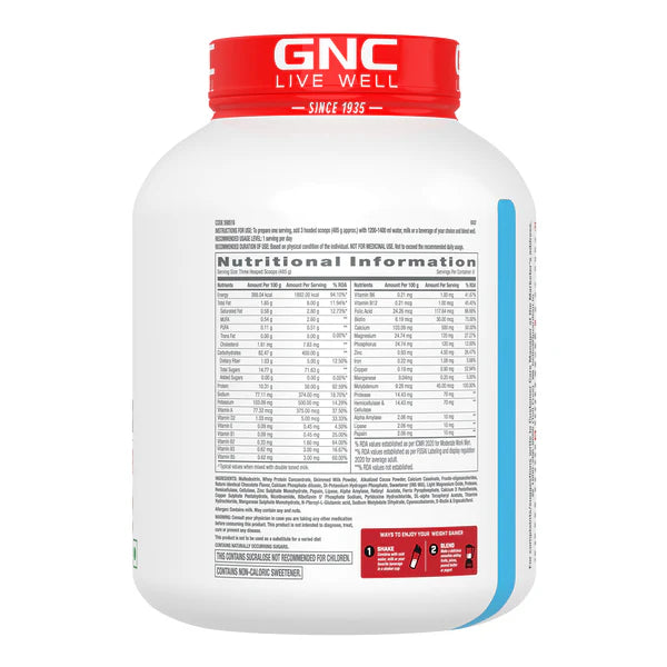GNC supplement container with nutritional information label on a white background