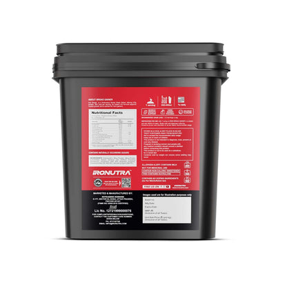 Black container with a red label featuring Ironutra branding on a white background