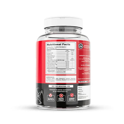 Supplement bottle with nutritional facts label on a white background