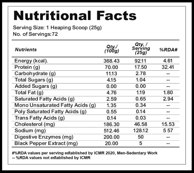 Nutritional facts label for a product with serving size and nutritional content details.