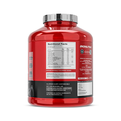 Red supplement container with nutritional facts label on a white background