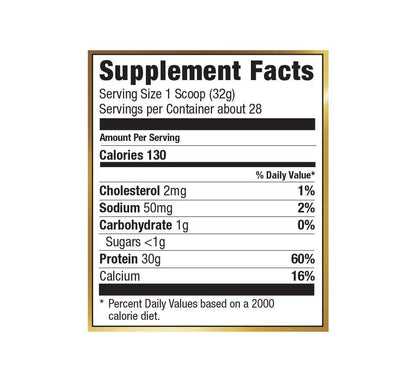 Supplement facts label with nutritional information on a white background