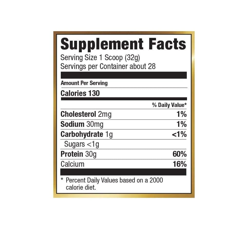 Supplement facts label with nutritional information on a white background