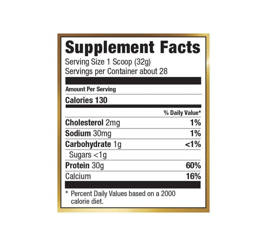Supplement facts label with nutritional information on a white background