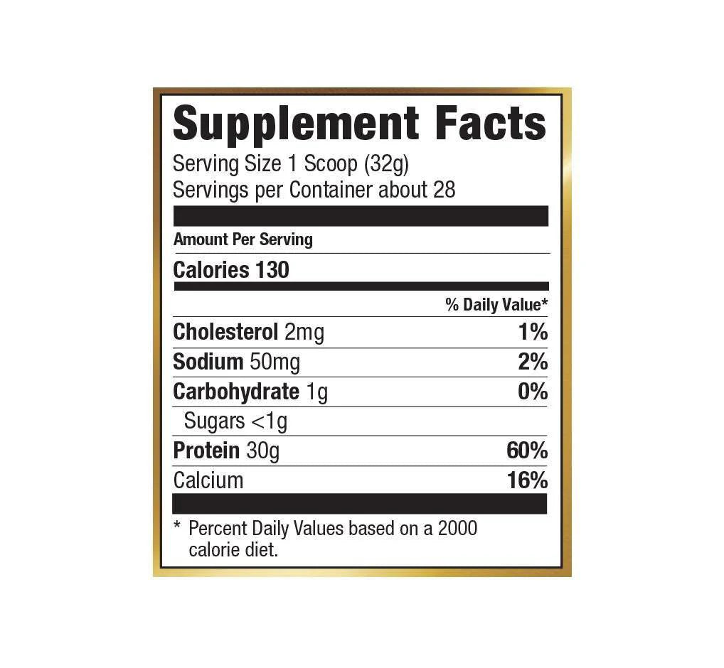Supplement facts label with nutritional information on a white background