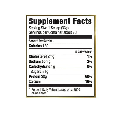 Supplement facts label with nutritional information on a white background