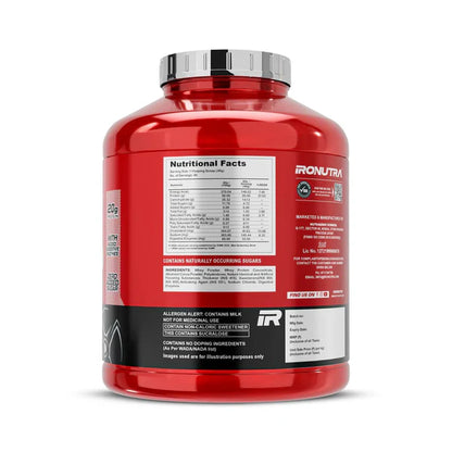 Red supplement container with nutritional facts label on a white background