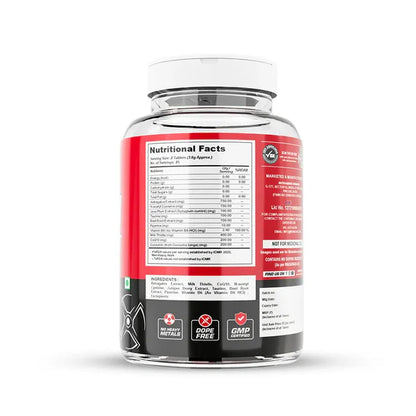 Supplement bottle with nutritional facts label on a white background