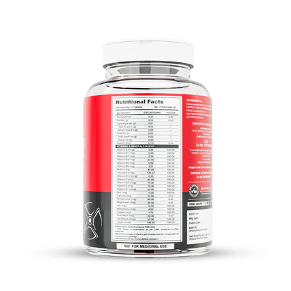 Supplement bottle with nutritional facts label on a white background