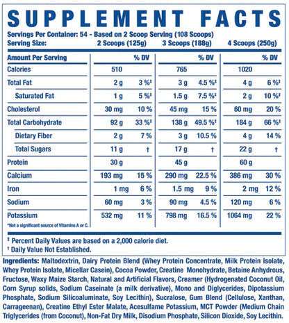 Supplement facts label with detailed nutritional information
