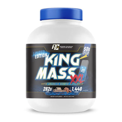 King Mass XXL supplement container with blue cap on a white background