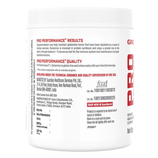 Back label of a Pro Performance supplement container with text and branding.