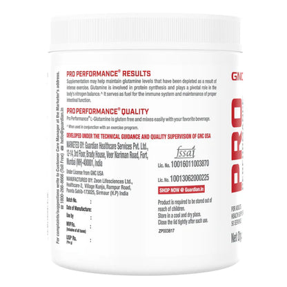 Back label of a Pro Performance supplement container with text and branding.