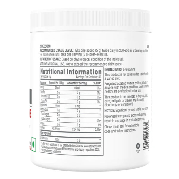 Nutritional information label on a supplement container
